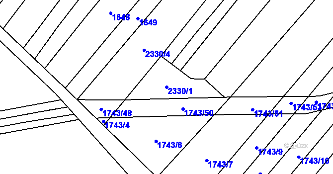 Parcela st. 2330/1 v KÚ Věteřov, Katastrální mapa
