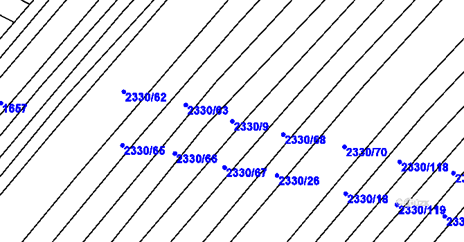 Parcela st. 2330/9 v KÚ Věteřov, Katastrální mapa