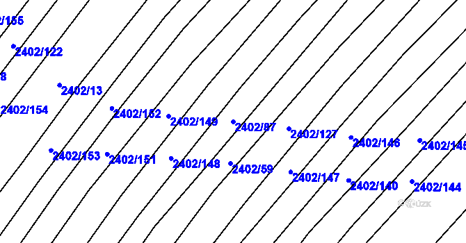 Parcela st. 2402/87 v KÚ Věteřov, Katastrální mapa