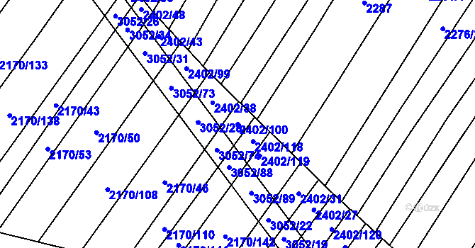 Parcela st. 2402/100 v KÚ Věteřov, Katastrální mapa
