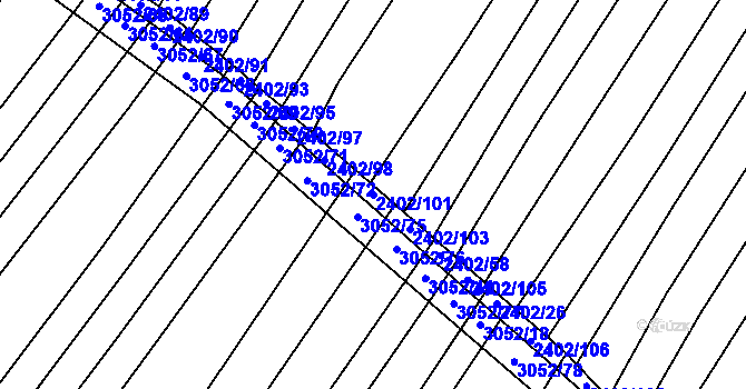 Parcela st. 2402/101 v KÚ Věteřov, Katastrální mapa