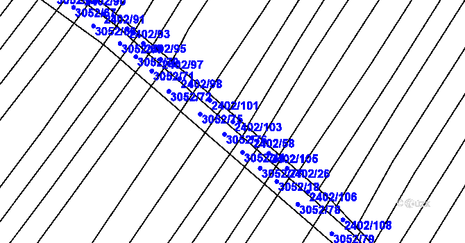 Parcela st. 2402/103 v KÚ Věteřov, Katastrální mapa