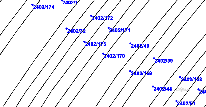 Parcela st. 2402/170 v KÚ Věteřov, Katastrální mapa