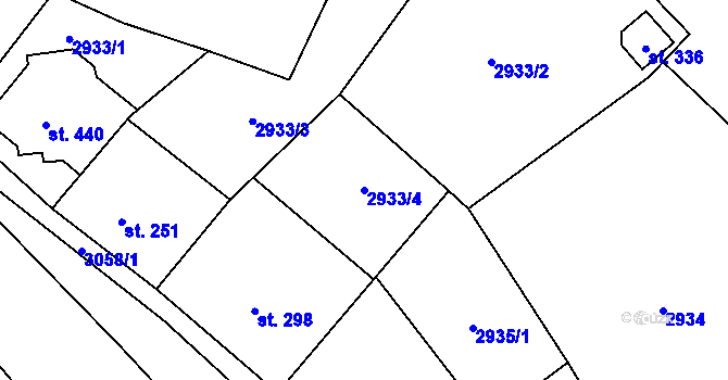 Parcela st. 2933/4 v KÚ Věteřov, Katastrální mapa