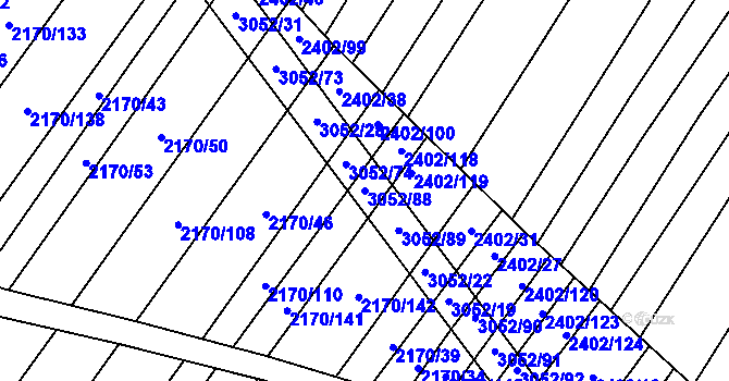 Parcela st. 3052/88 v KÚ Věteřov, Katastrální mapa