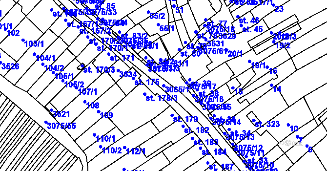 Parcela st. 3065/1 v KÚ Věteřov, Katastrální mapa