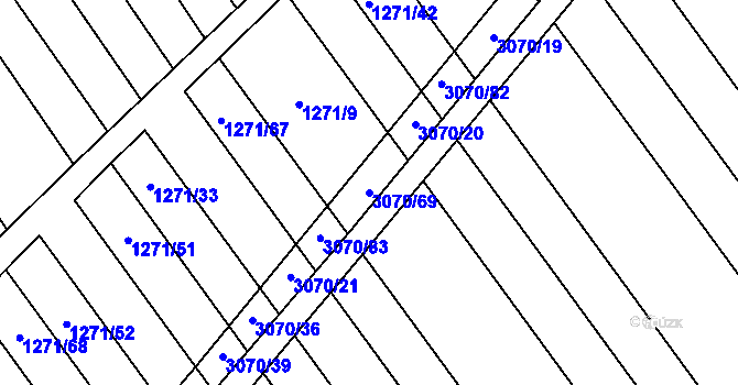 Parcela st. 3070/69 v KÚ Věteřov, Katastrální mapa