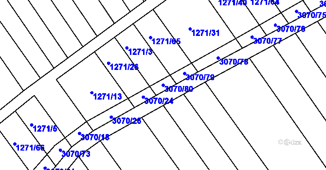 Parcela st. 3070/80 v KÚ Věteřov, Katastrální mapa