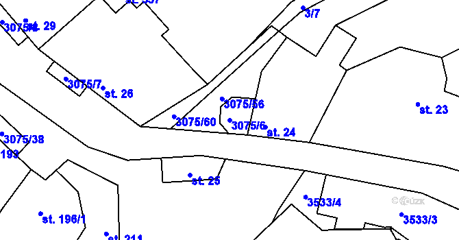 Parcela st. 3075/6 v KÚ Věteřov, Katastrální mapa