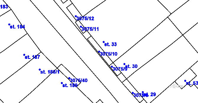 Parcela st. 3075/10 v KÚ Věteřov, Katastrální mapa