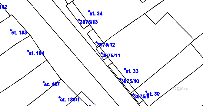 Parcela st. 3075/11 v KÚ Věteřov, Katastrální mapa