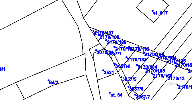 Parcela st. 3075/21 v KÚ Věteřov, Katastrální mapa