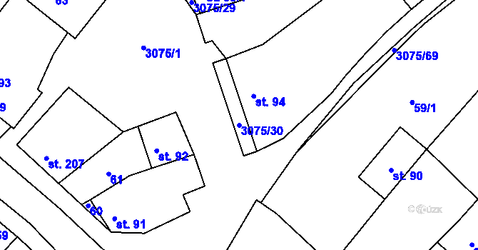 Parcela st. 3075/30 v KÚ Věteřov, Katastrální mapa