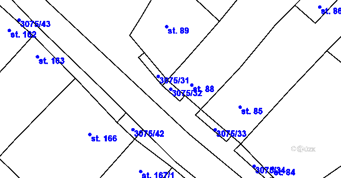 Parcela st. 3075/32 v KÚ Věteřov, Katastrální mapa