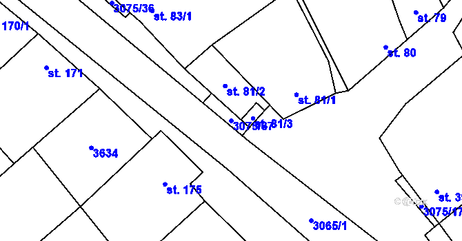 Parcela st. 3075/37 v KÚ Věteřov, Katastrální mapa