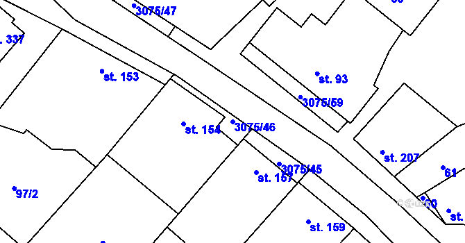 Parcela st. 3075/46 v KÚ Věteřov, Katastrální mapa