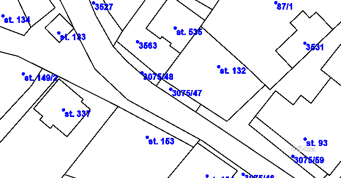 Parcela st. 3075/47 v KÚ Věteřov, Katastrální mapa