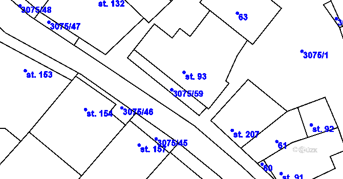 Parcela st. 3075/59 v KÚ Věteřov, Katastrální mapa