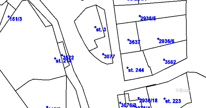 Parcela st. 3077 v KÚ Věteřov, Katastrální mapa