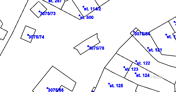 Parcela st. 3075/78 v KÚ Věteřov, Katastrální mapa