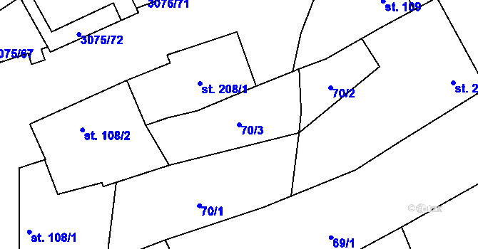 Parcela st. 70/3 v KÚ Věteřov, Katastrální mapa