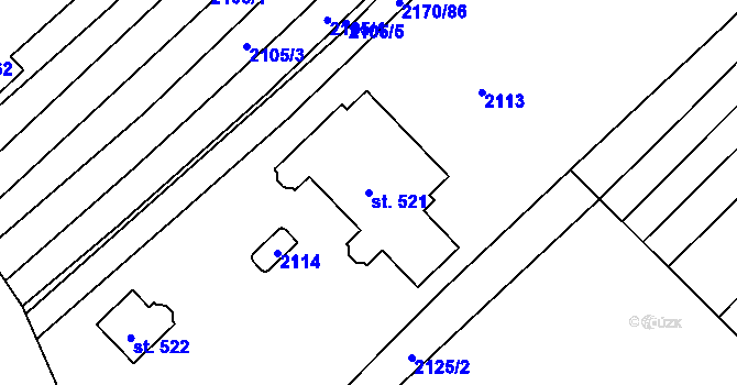 Parcela st. 521 v KÚ Věteřov, Katastrální mapa