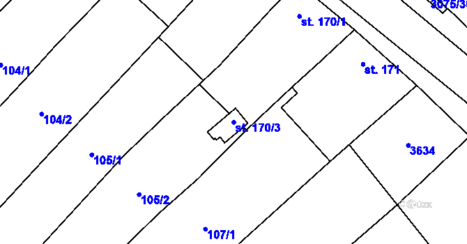 Parcela st. 170/3 v KÚ Věteřov, Katastrální mapa