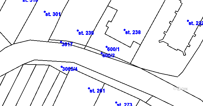 Parcela st. 600/2 v KÚ Věteřov, Katastrální mapa