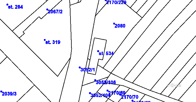 Parcela st. 534 v KÚ Věteřov, Katastrální mapa