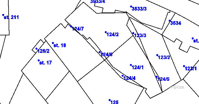 Parcela st. 124/6 v KÚ Věteřov, Katastrální mapa
