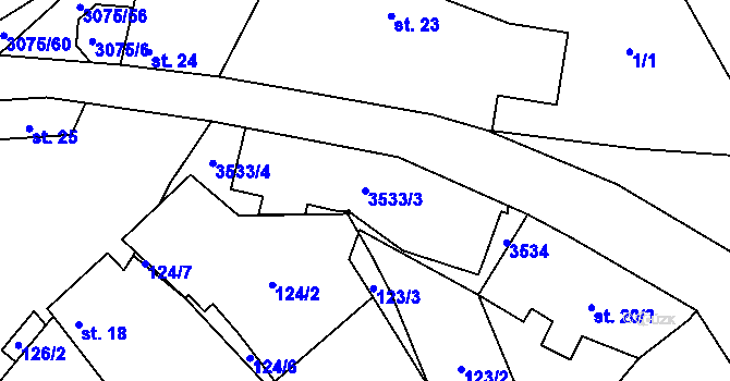 Parcela st. 3533/3 v KÚ Věteřov, Katastrální mapa