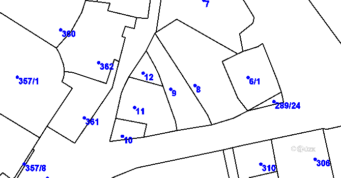 Parcela st. 9 v KÚ Větrný Jeníkov, Katastrální mapa