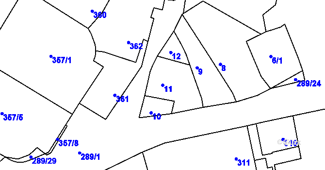 Parcela st. 11 v KÚ Větrný Jeníkov, Katastrální mapa