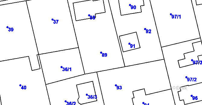 Parcela st. 89 v KÚ Větrný Jeníkov, Katastrální mapa
