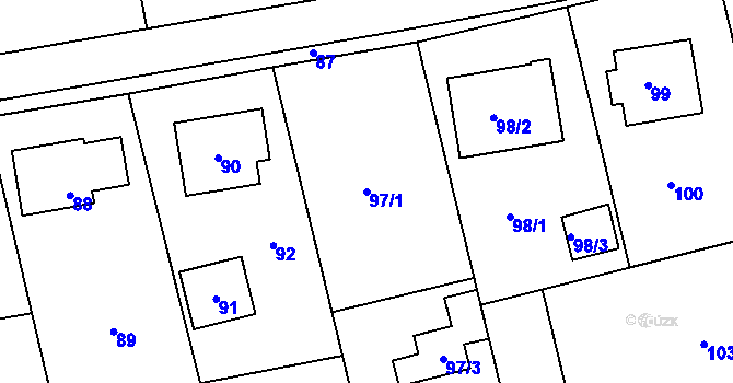 Parcela st. 97/1 v KÚ Větrný Jeníkov, Katastrální mapa