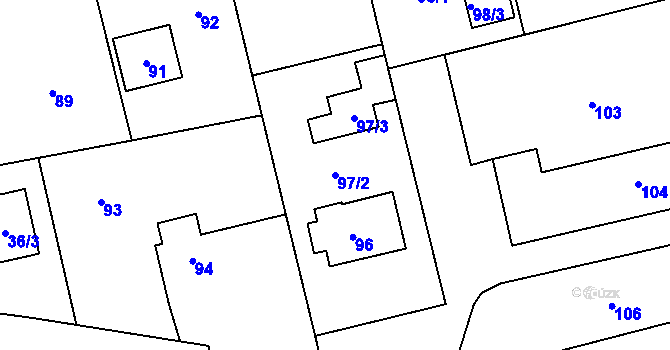 Parcela st. 97/2 v KÚ Větrný Jeníkov, Katastrální mapa