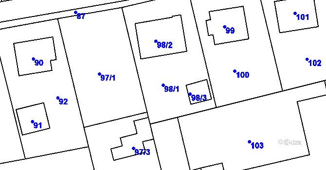 Parcela st. 98/1 v KÚ Větrný Jeníkov, Katastrální mapa