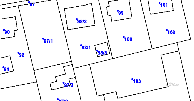 Parcela st. 98/3 v KÚ Větrný Jeníkov, Katastrální mapa