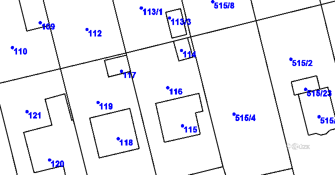 Parcela st. 116 v KÚ Větrný Jeníkov, Katastrální mapa