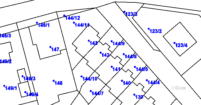 Parcela st. 142 v KÚ Větrný Jeníkov, Katastrální mapa
