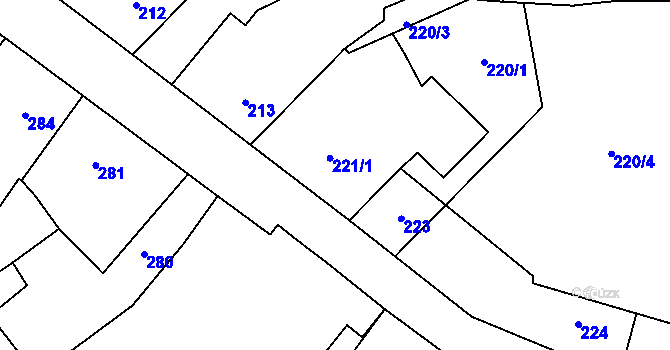 Parcela st. 221 v KÚ Větrný Jeníkov, Katastrální mapa