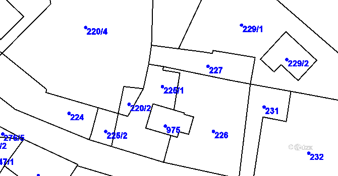 Parcela st. 225 v KÚ Větrný Jeníkov, Katastrální mapa