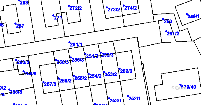 Parcela st. 253/3 v KÚ Větrný Jeníkov, Katastrální mapa