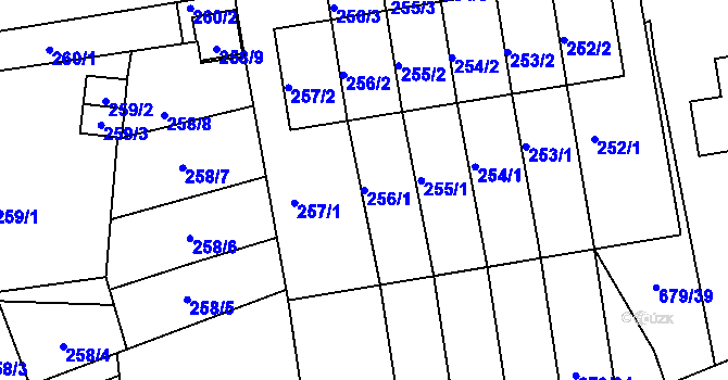 Parcela st. 256/1 v KÚ Větrný Jeníkov, Katastrální mapa