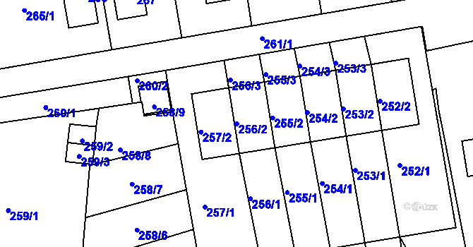 Parcela st. 256/2 v KÚ Větrný Jeníkov, Katastrální mapa