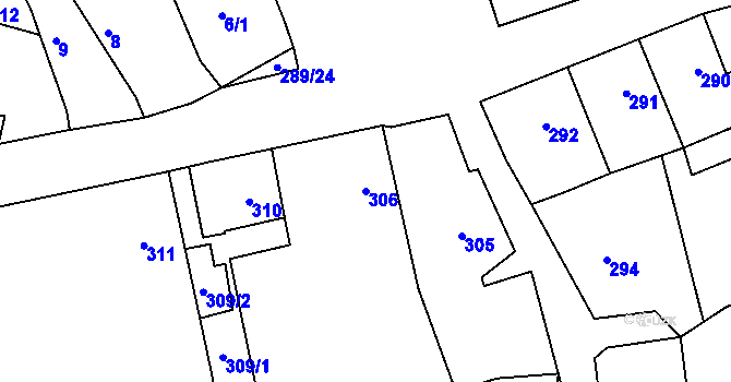 Parcela st. 306 v KÚ Větrný Jeníkov, Katastrální mapa