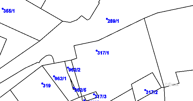 Parcela st. 317/1 v KÚ Větrný Jeníkov, Katastrální mapa