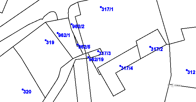 Parcela st. 317/3 v KÚ Větrný Jeníkov, Katastrální mapa