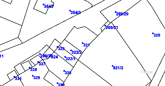 Parcela st. 321 v KÚ Větrný Jeníkov, Katastrální mapa