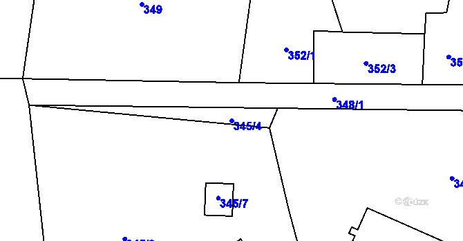Parcela st. 345/4 v KÚ Větrný Jeníkov, Katastrální mapa